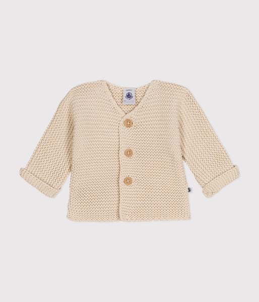 Cardigan tricot point mousse en coton écru - bébé