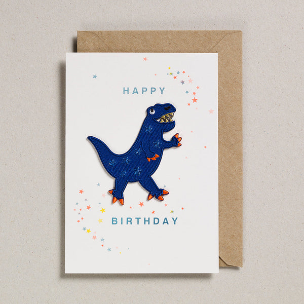 Carte patch - Happy Birthday Blue Dino