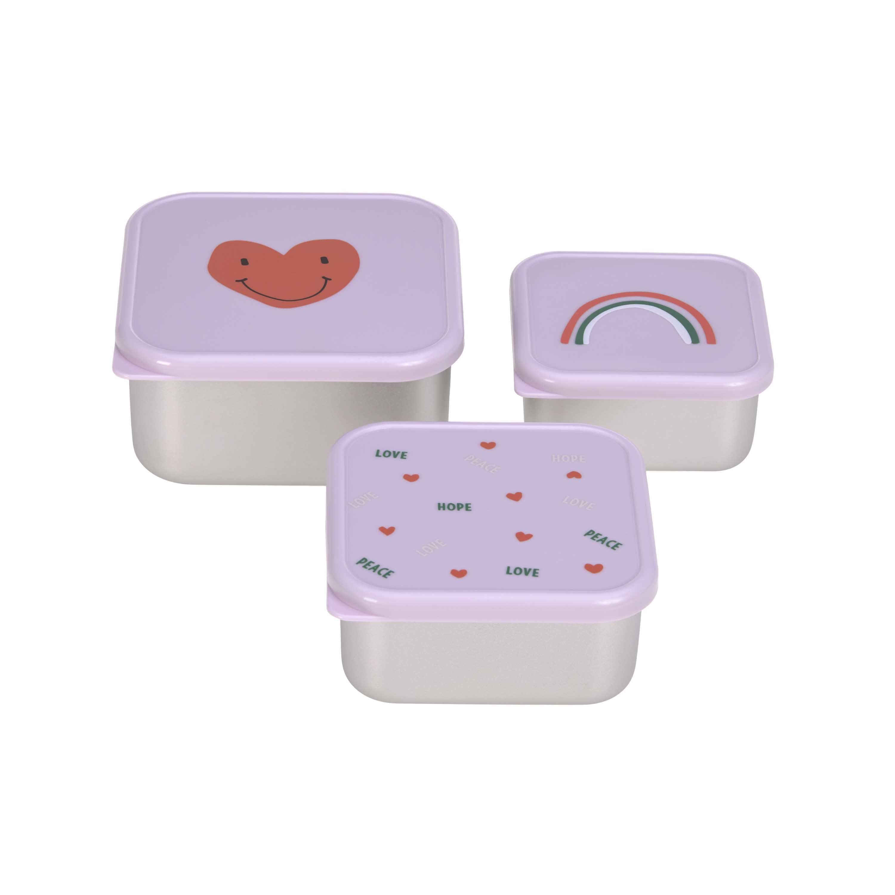 Lot de 3 boites en inox Happy Rascals - Cœur lavande