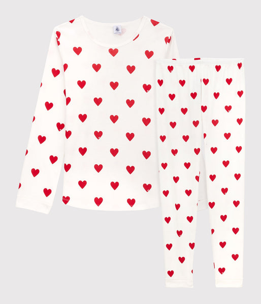 Pyjama fille/adulte imprimé coeurs en côte