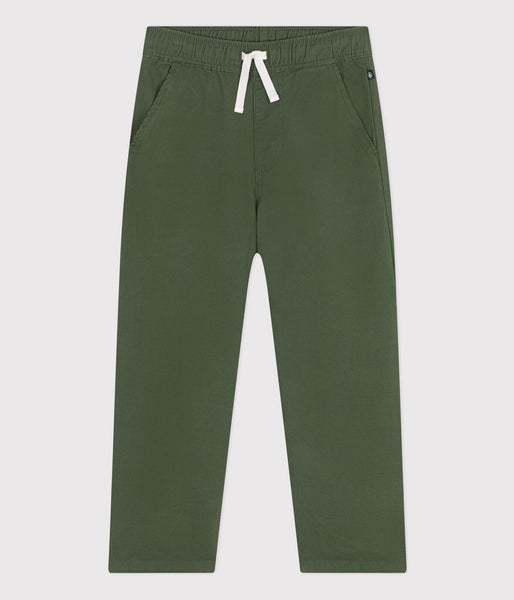 Pantalon toile de coton vert croco - enfant