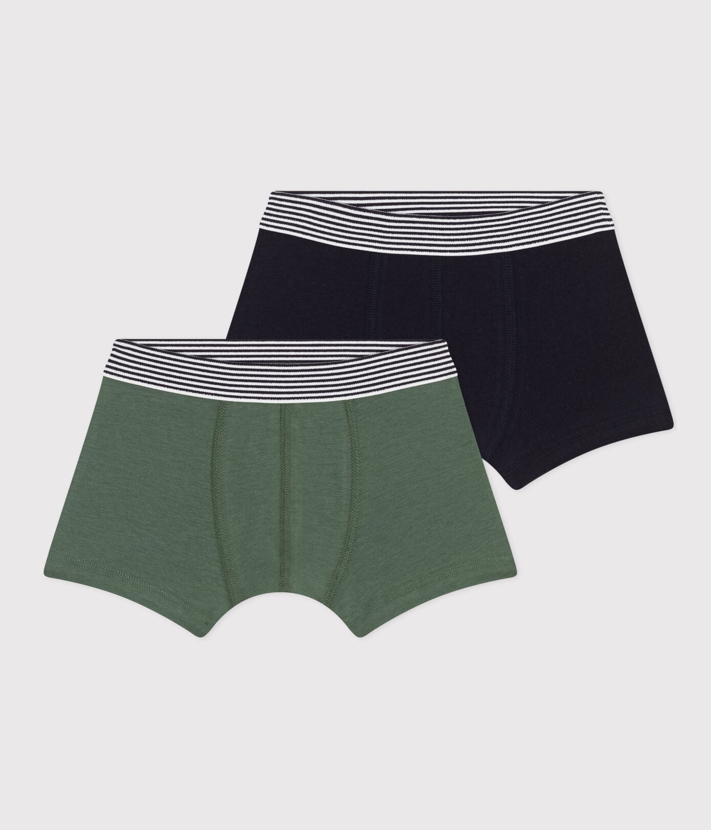 Lot de 2 boxers en coton rayé/uni vert - enfant