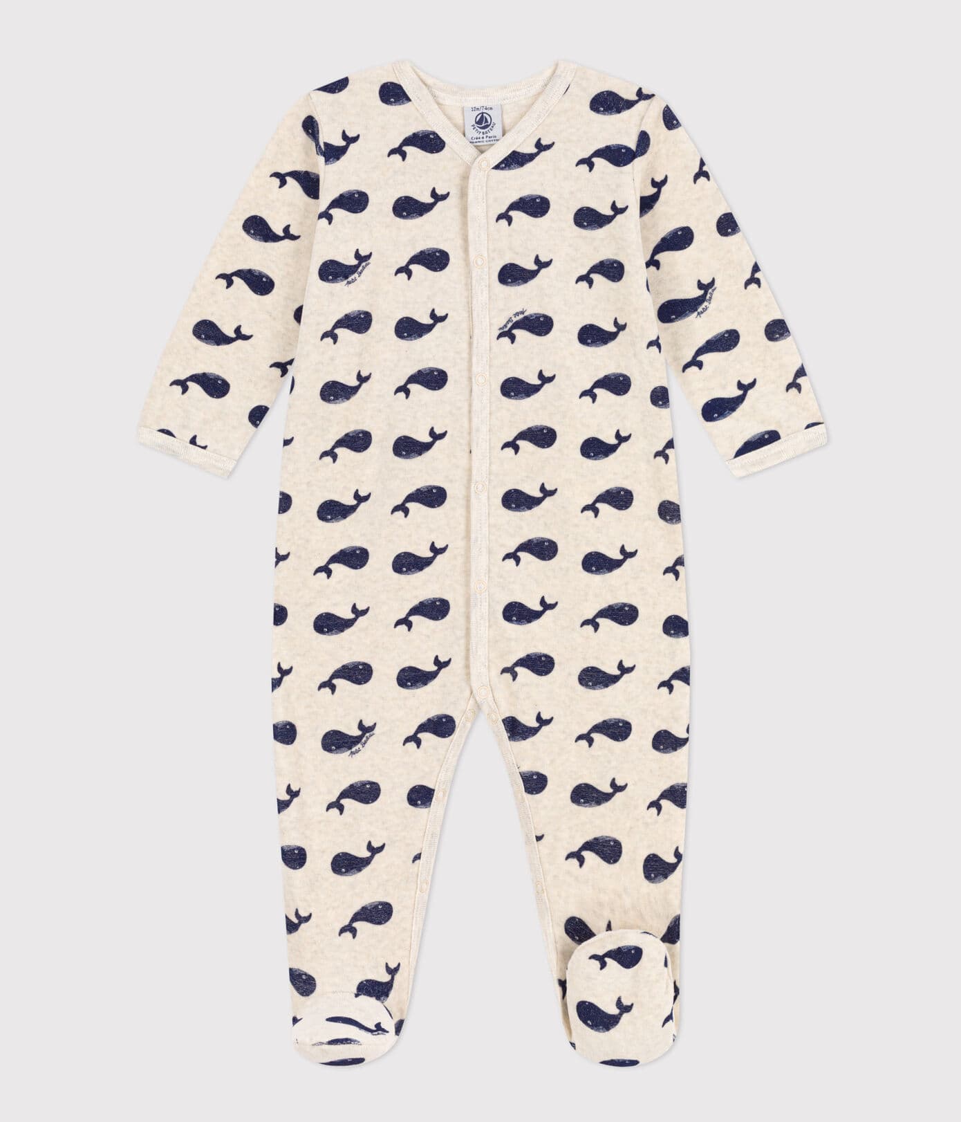 Dors-bien bébé en velour marines - Baleines
