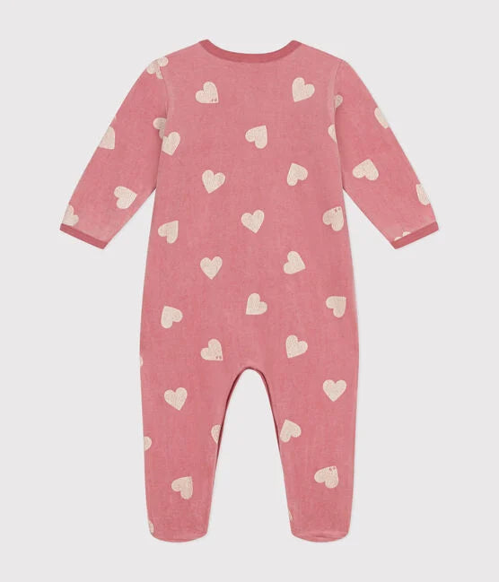 Pyjama bébé rayé en velours imprimé motif coeurs