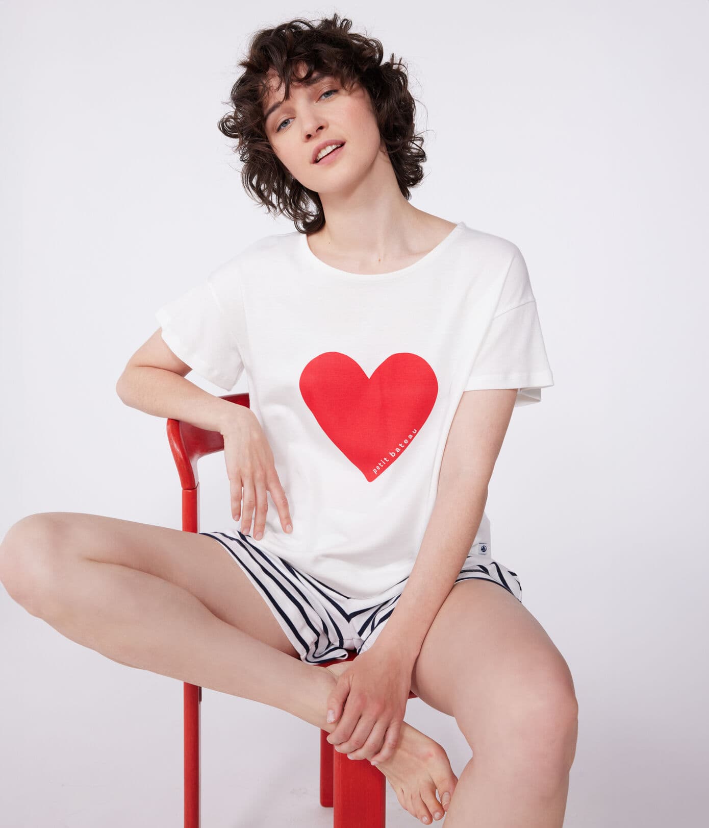Pyjama short fille/adulte imprimé coeurs
