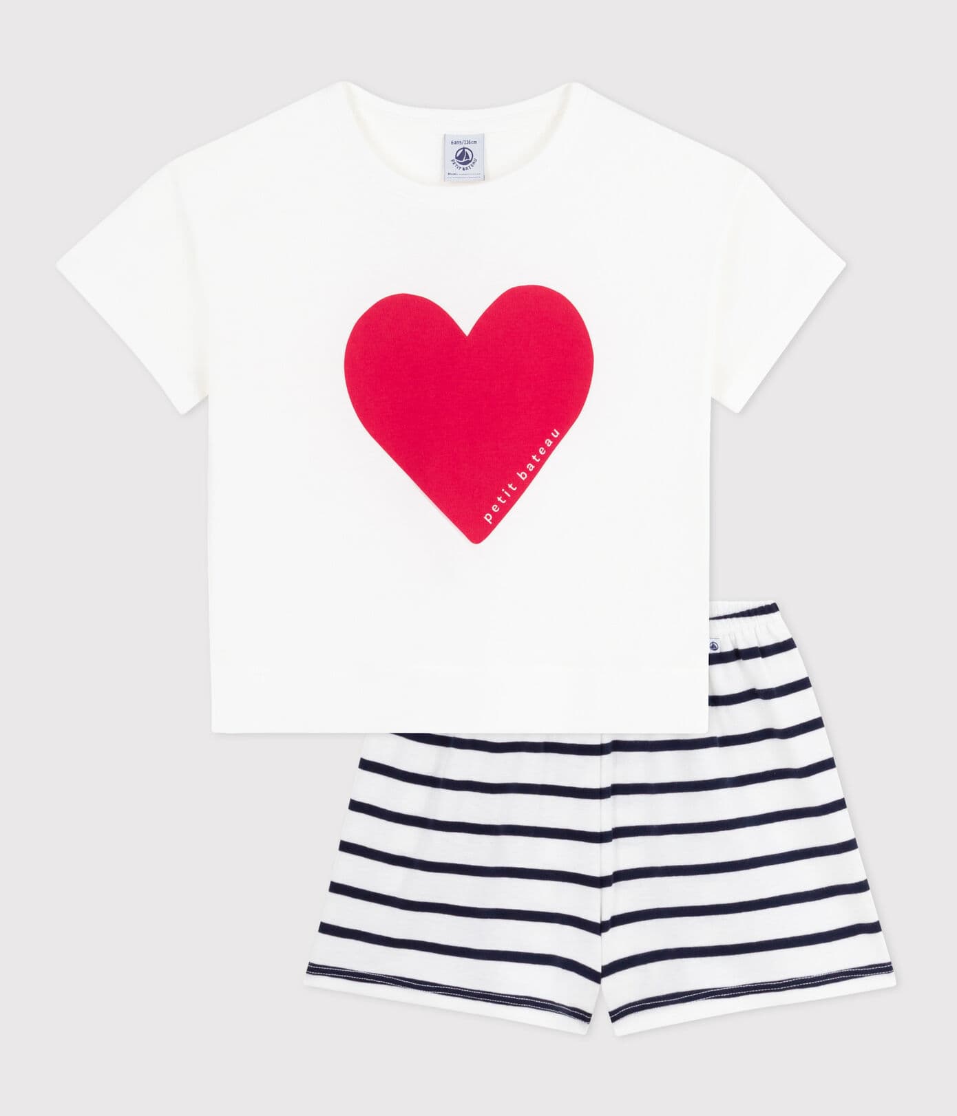 Pyjama short en coton imprimé coeur - enfant