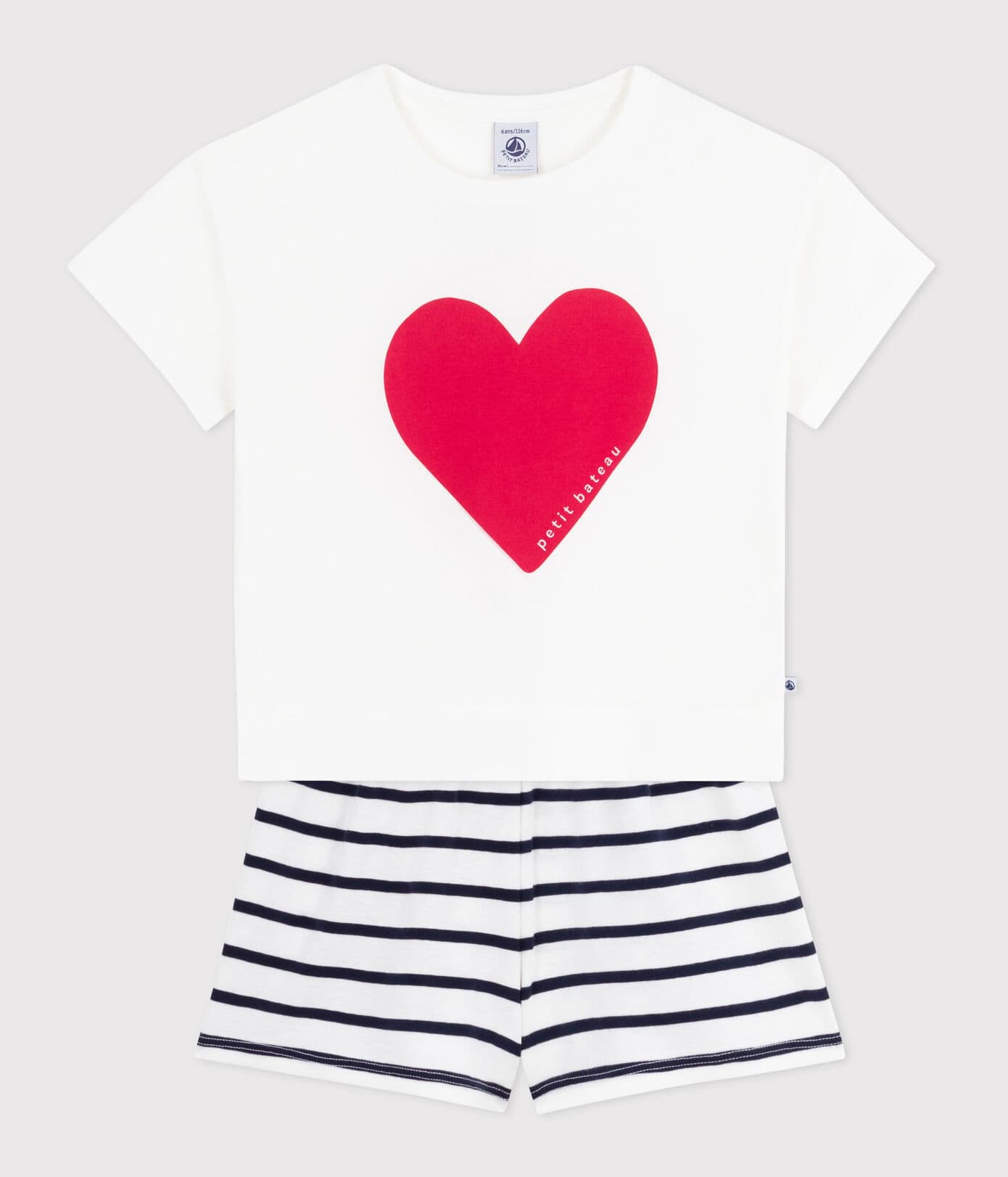 Pyjama short en coton imprimé coeur - enfant