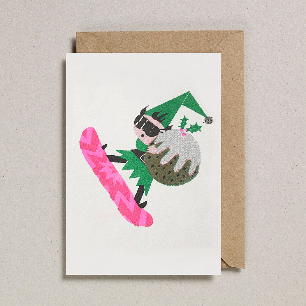Carte Christmas - Snowboarding Elf