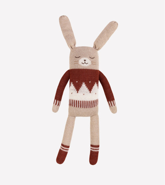 Grand doudou Lapin - Pull jacquard sienne