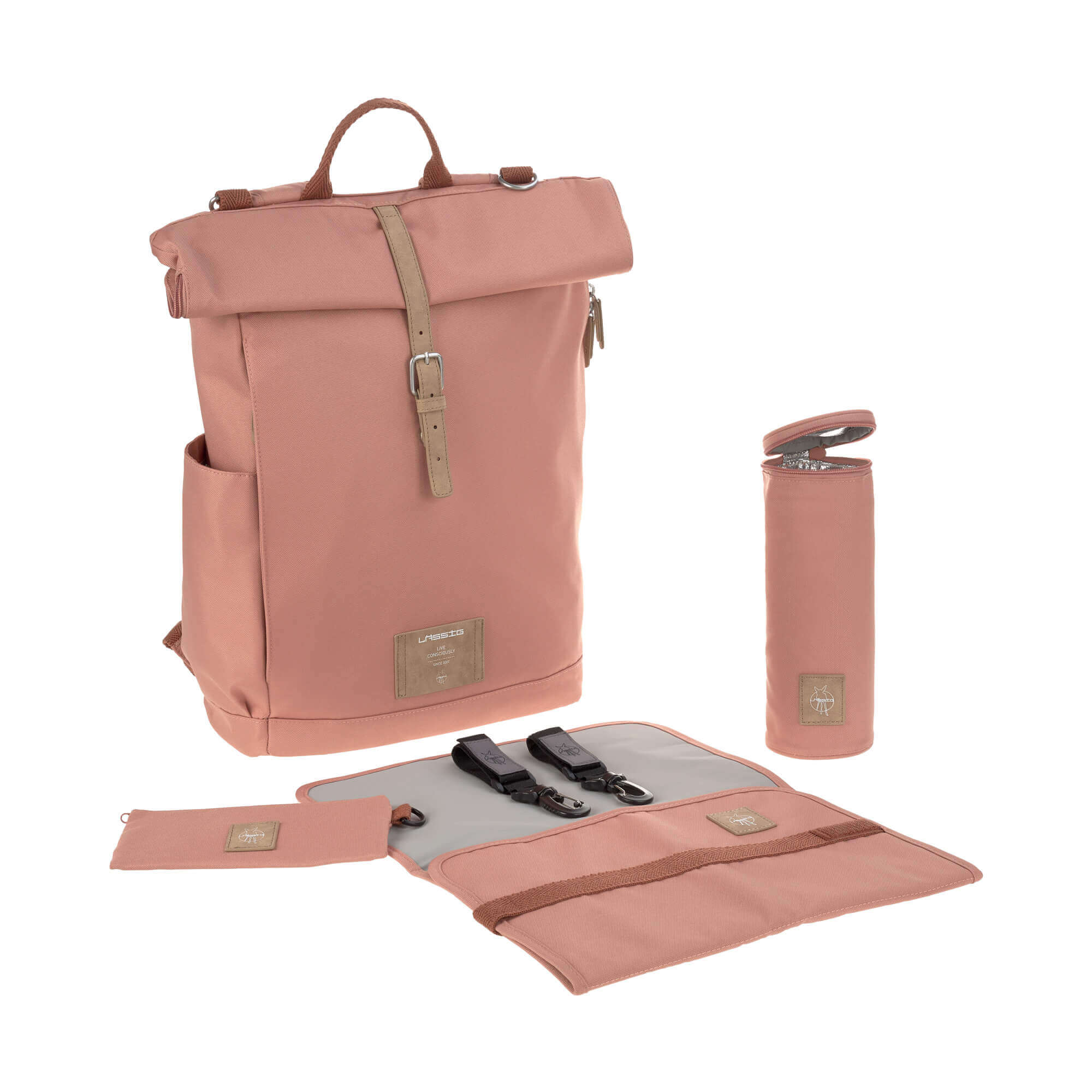 Sac à dos à langer Rolltop cannelle