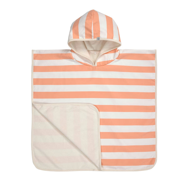 Poncho de plage anti-uv enfants - Rayés, blanc cassé pêche
