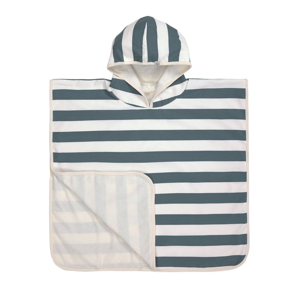 Poncho de plage anti-uv enfants - Rayés, blanc cassé bleu