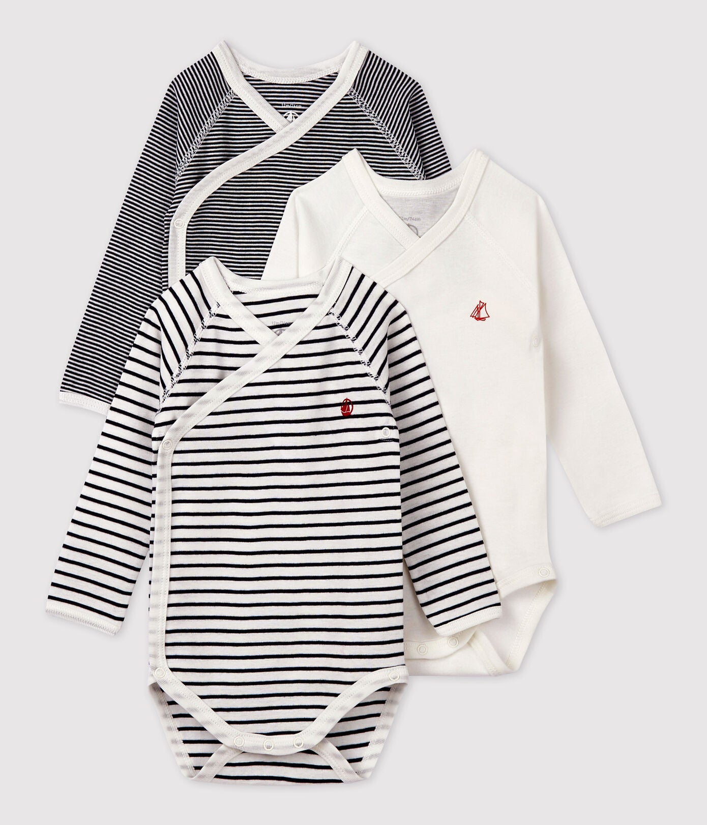 Lot de 3 bodies croisés marinières manches longues