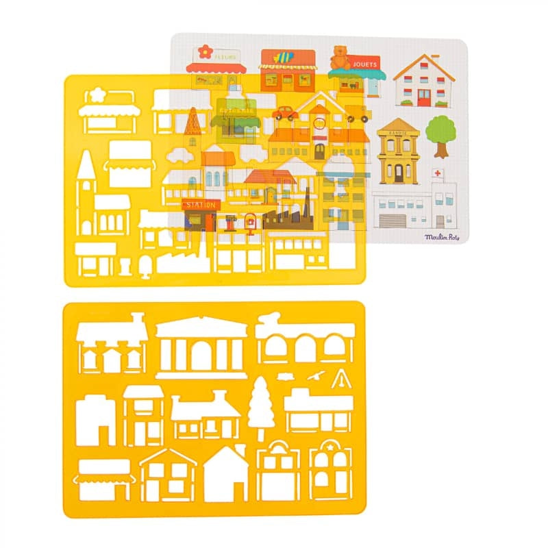 Set de 2 pochoirs ville - Aujourd'hui c'est mercredi