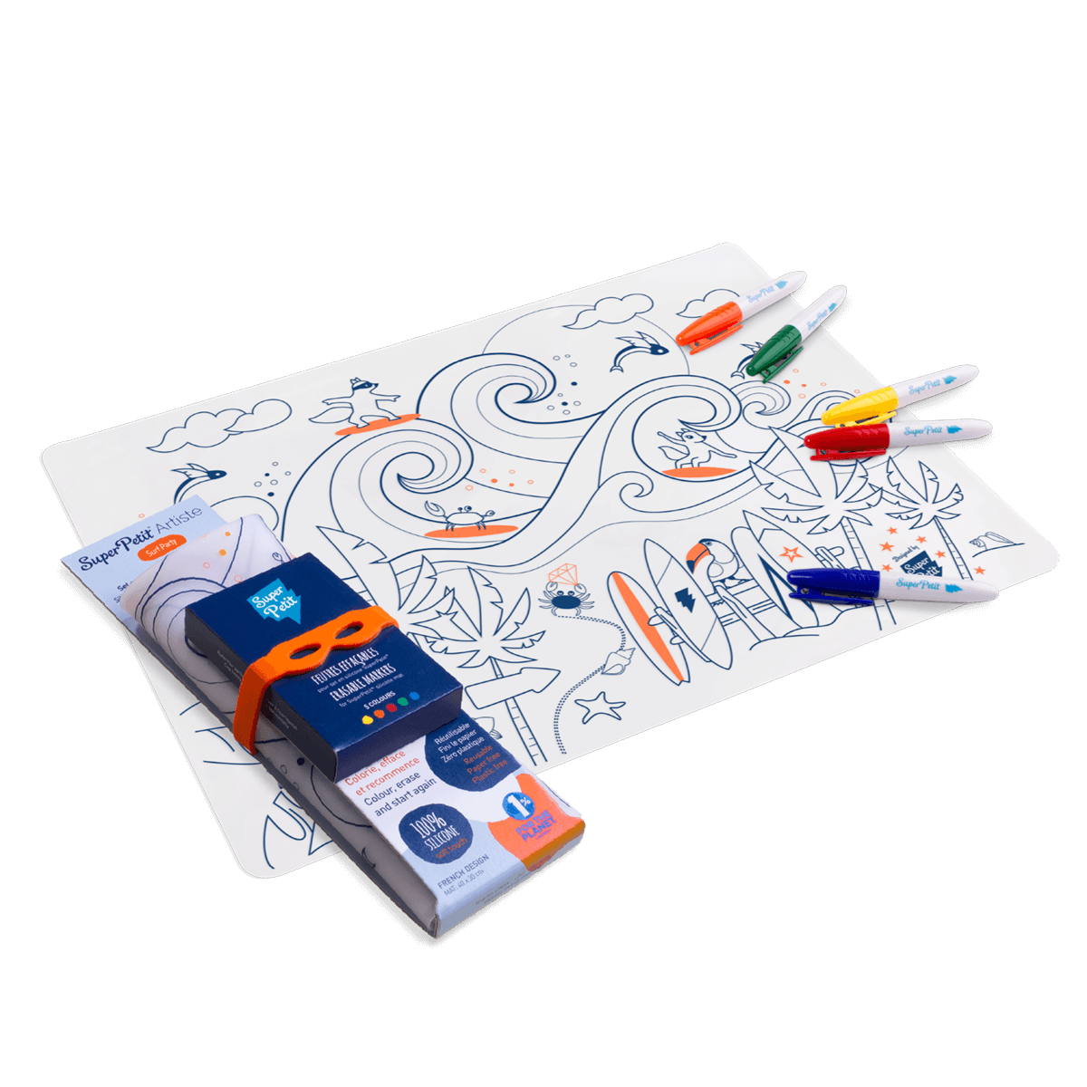 Set coloriage en silicone + feutres - Surf